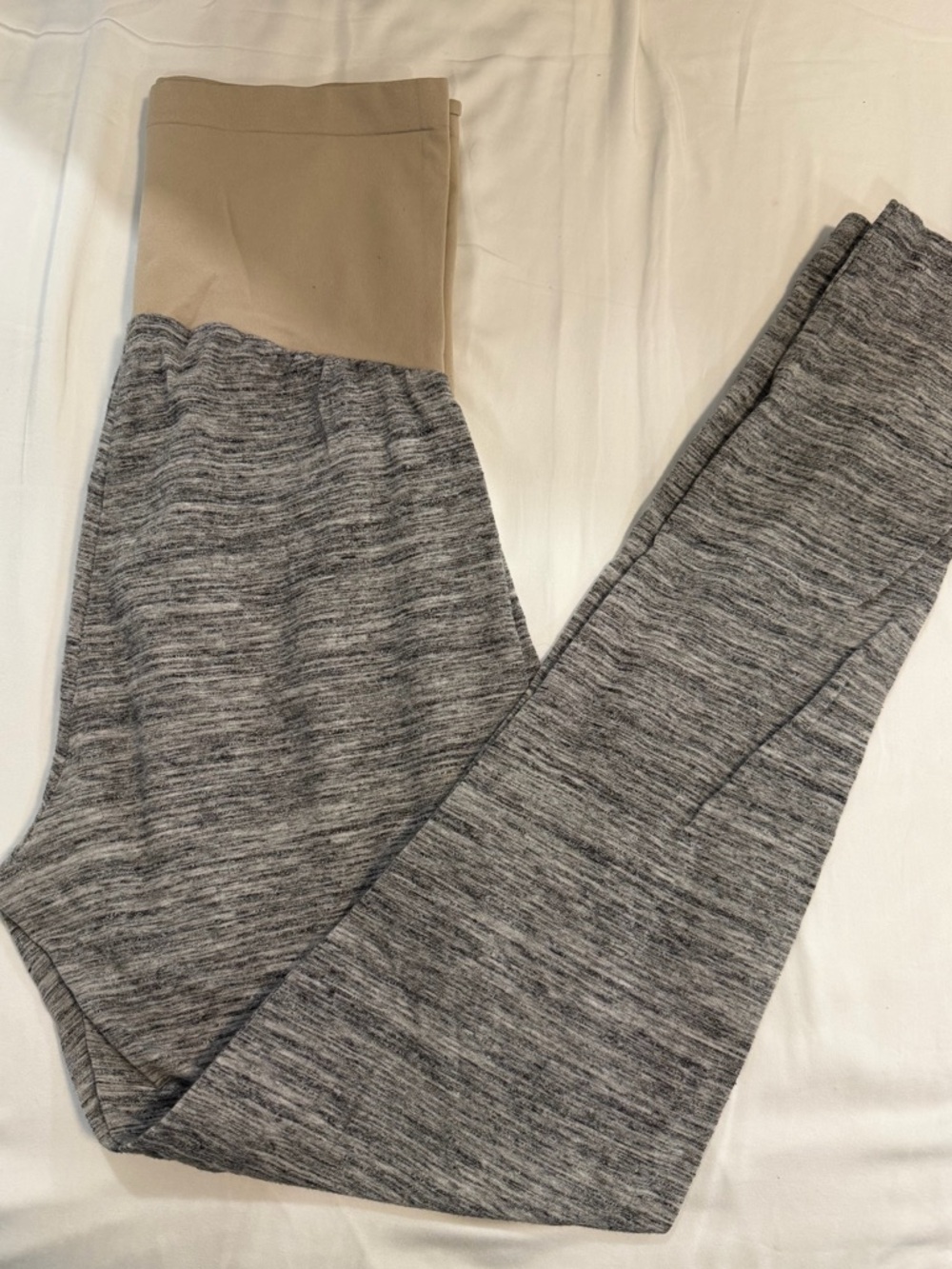 Motherhood Maternity Heather Gray Leggings with Beige Panel